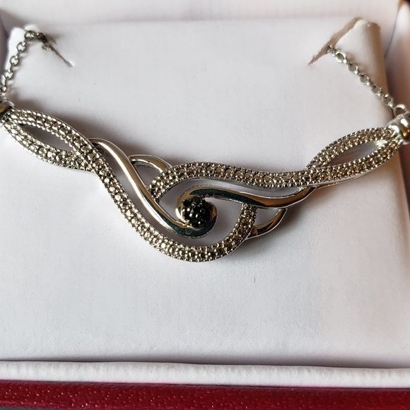 2/150$ HELZBERG STERLING SILVER SWIRL NECKLACE 7 BLACK ROUND SINGLE CUT DIAMOND - Picture 7 of 8